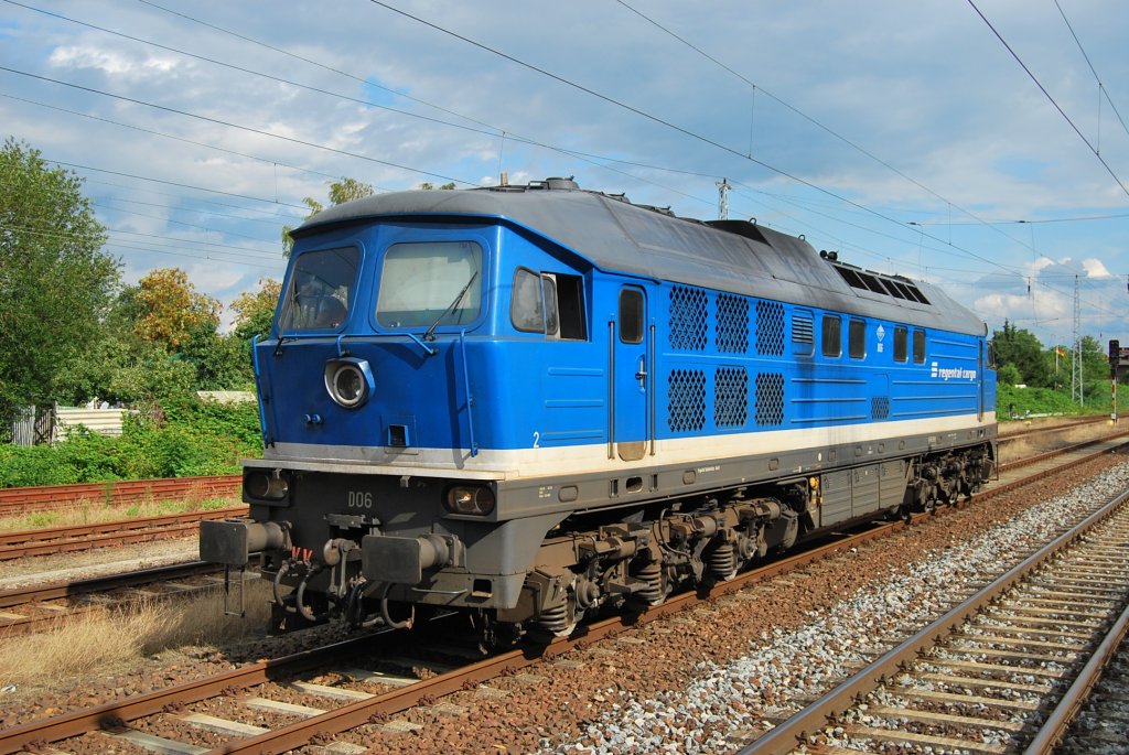 Der  Bulle  D 06(ex 231 012) von regental-cargo zeigt sich am 25.07.2009 in Rostock-Bramow.