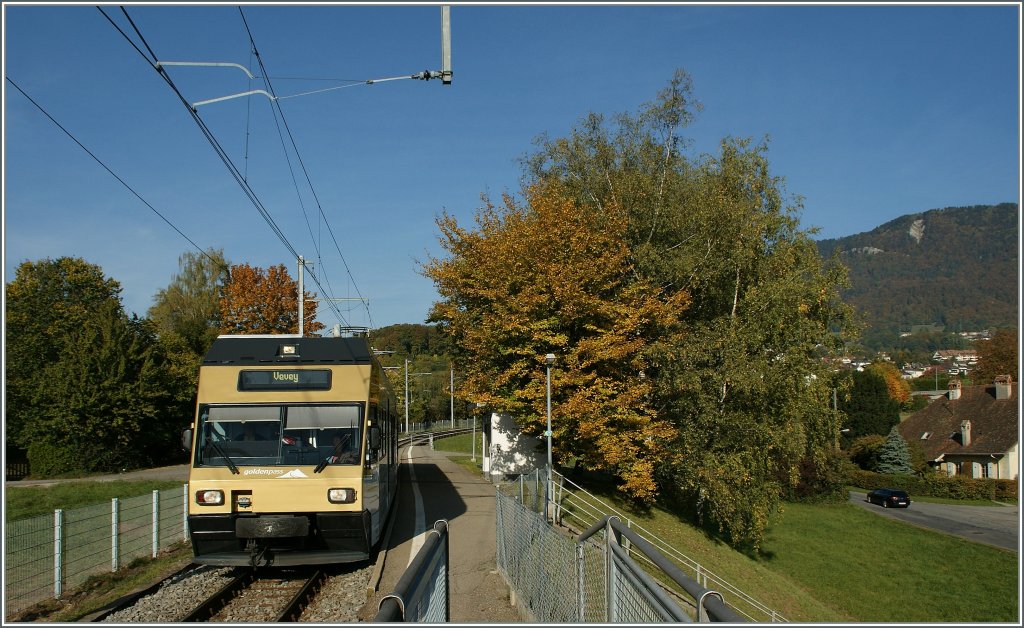 Der  goldene  CEV GTW  Blonay  im Golden Oktober bei Chteau d'Hauteville. 
18. Okt 2011