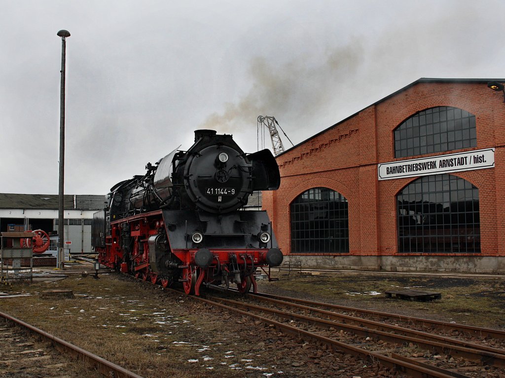 Die 41 1144 am 21.02.2009 im BW Arnstadt. (Eisenbahnmuseum) 
