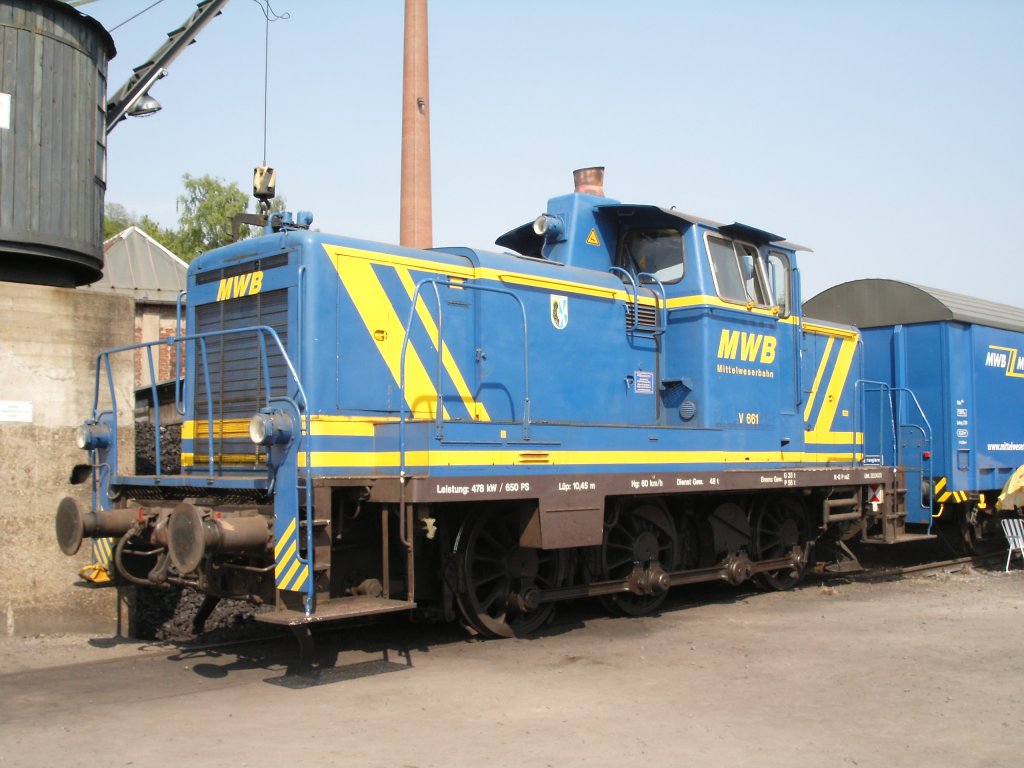 Eine ex DB V60 der Mittelweserbahn steht im Eisenbahnmuseum in Bochum-Dalhausen.