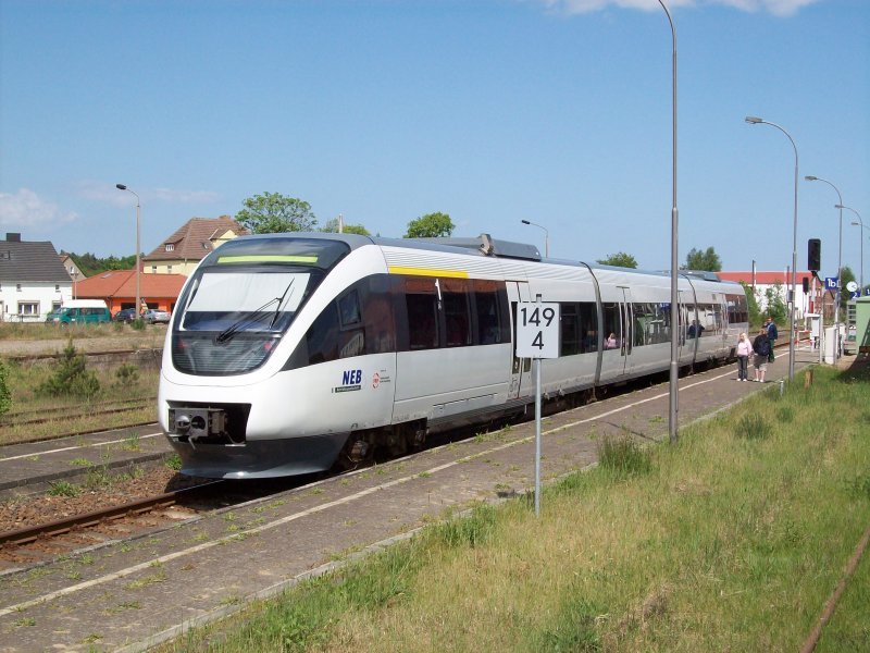 NEB VT 643.20 im Bahnhof Torgelow als OLA nach Ueckermnde.
