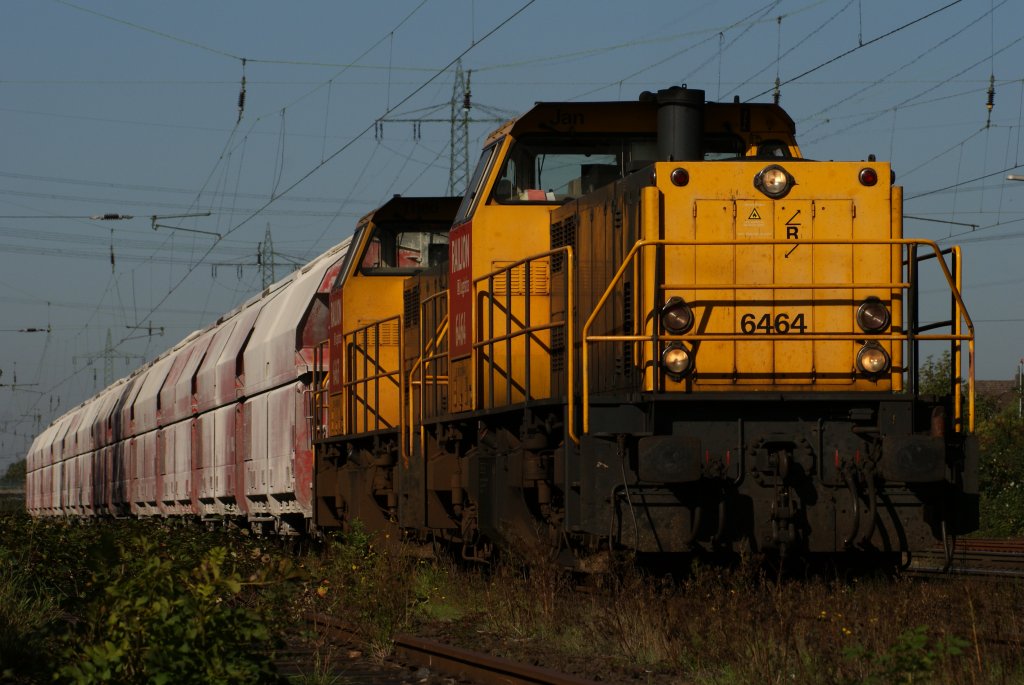 Railion Lok 6464 und 6463 mit einem Kalkzug in Ratingen-Lintorf am 09.10.2010