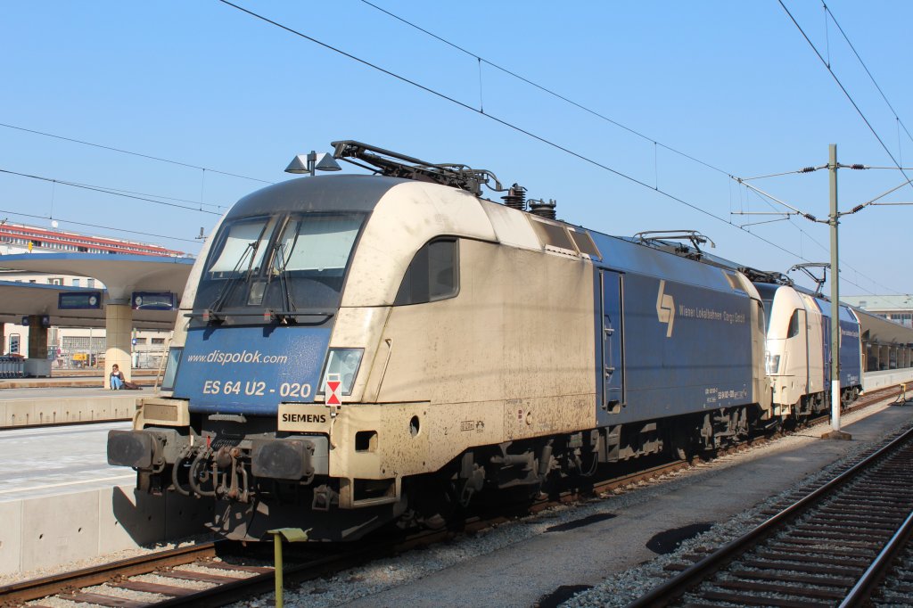 Taurus ES 64 U2-020 der  Wiener Lokalbahn  am 17. Mrz 2012 im Wiener Westbahnhof
aufgenommen.