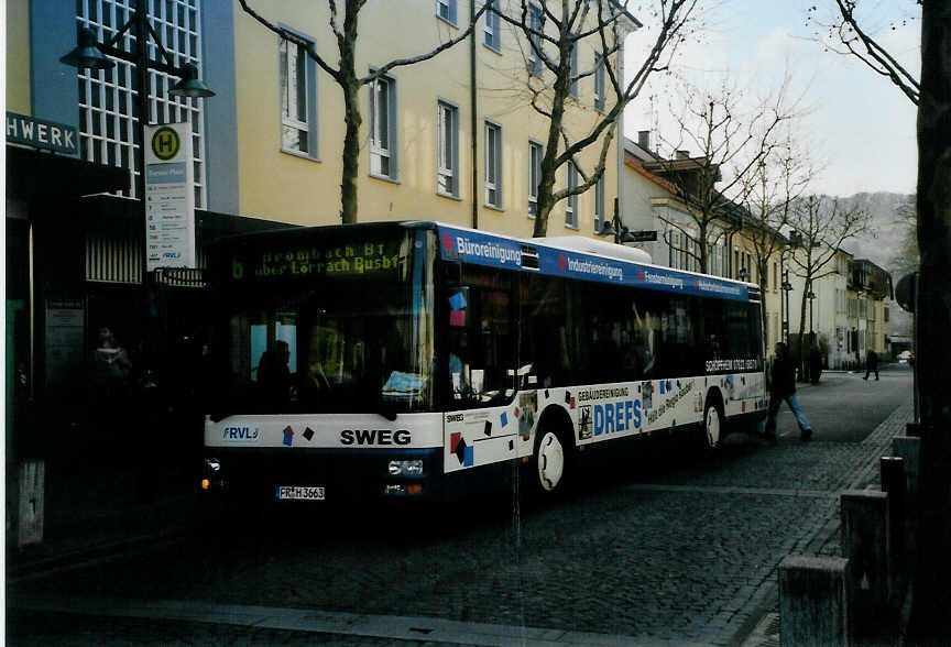 (091'824) - SWEG Lahr - FR-H 3663 - MAN am 3. Februar 2007 in Lrrach, Senserplatz