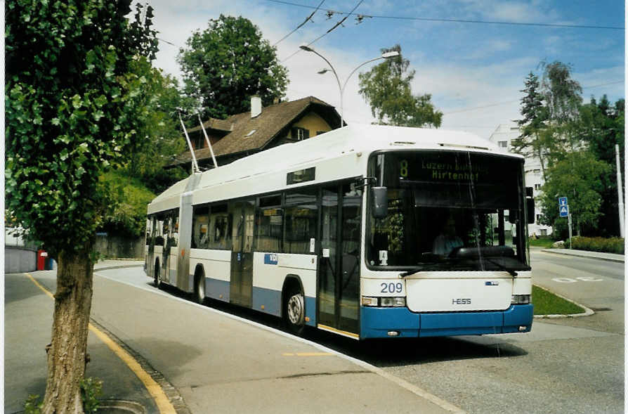 (096'807) - VBL Luzern - Nr. 209 - Hess/Hess Gelenktrolleybus am 23. Juli 2007 in Luzern, Wrzenbach