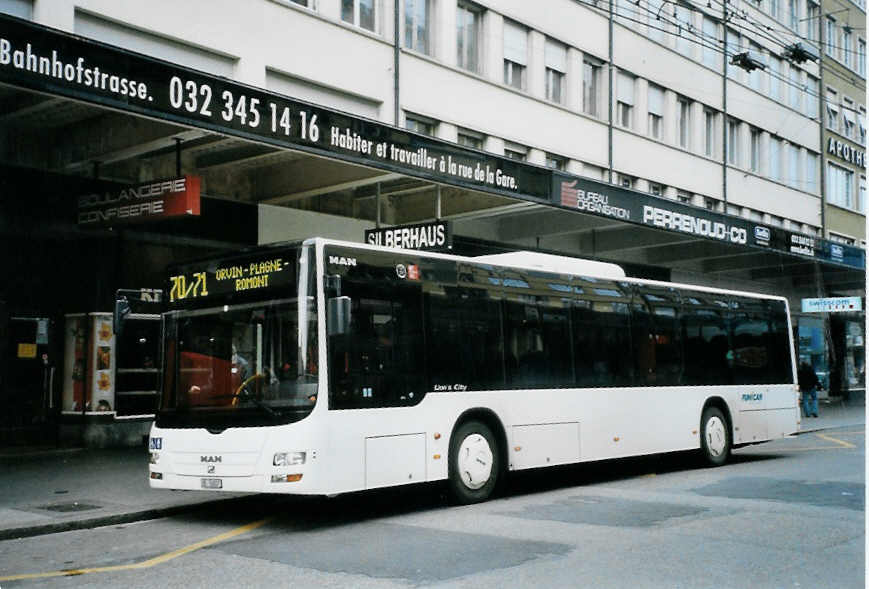 (101'135) - Funi-Car, Biel - Nr. 7/BE 56'807 - MAN am 18. November 2007 beim Bahnhof Biel