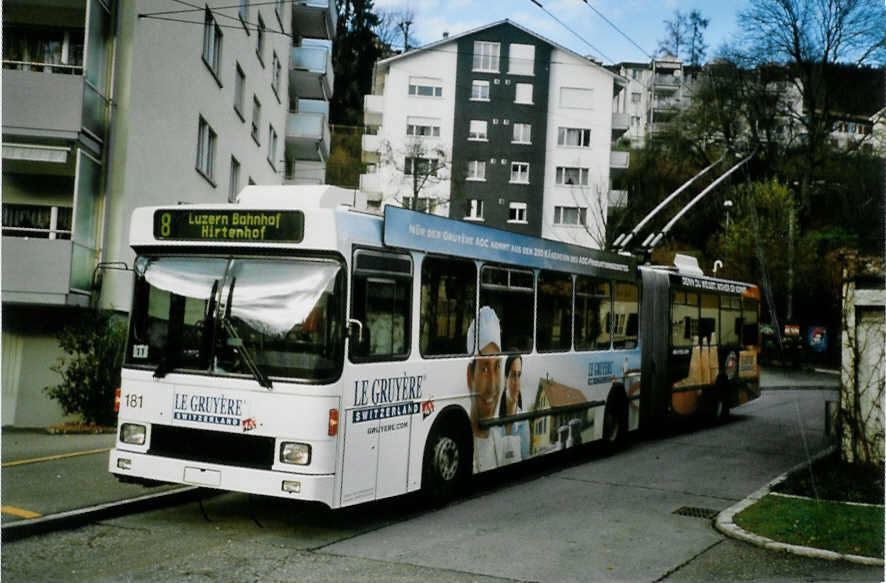 (101'423) - VBL Luzern - Nr. 181 - NAW/Hess Gelenktrolleybus am 26. November 2007 in Luzern, Wrzenbach