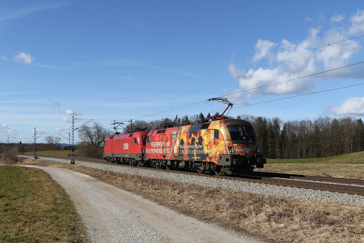 1016 048 & 1016 049 auf dem Weg nach Salzburg. Aufgenommen am 21. Februar 2020 bei Grabensttt im Chiemgau.