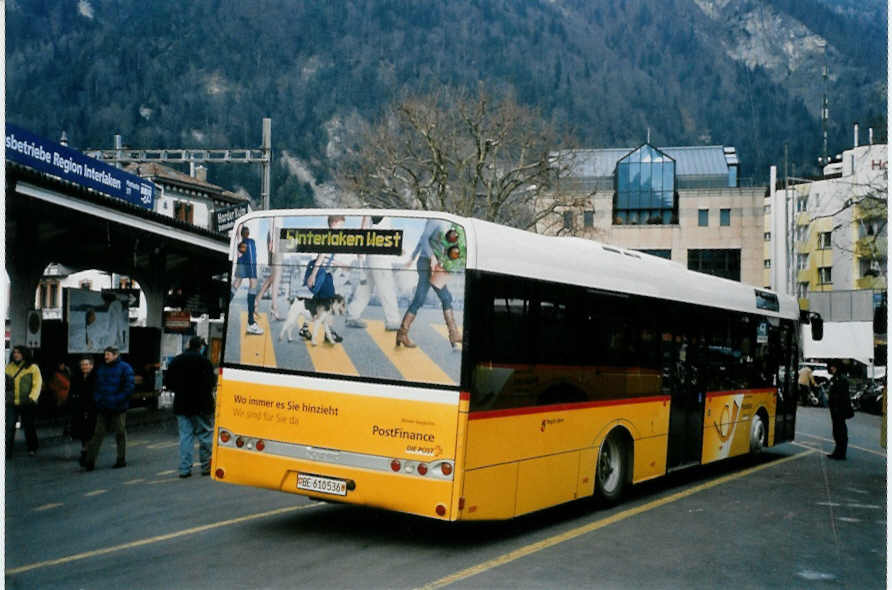 (102'921) - PostAuto Bern - BE 610'536 - Solaris am 2. Januar 2008 beim Bahnhof Interlaken West