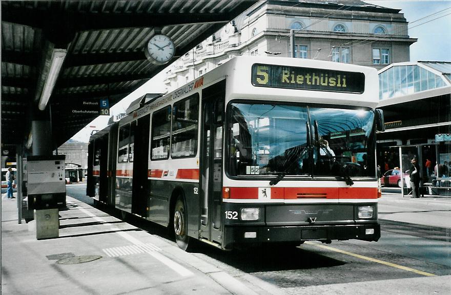 (105'908) - VBSG St. Gallen - Nr. 152 - NAW/Hess Gelenktrolleybus am 29. Mrz 2008 beim Bahnhof St. Gallen