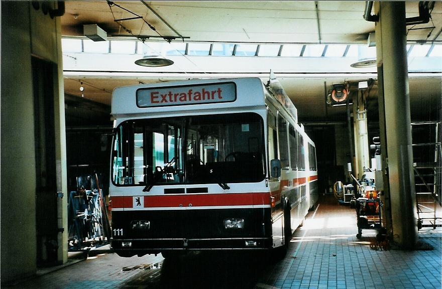 (106'003) - VBSG St. Gallen - Nr. 111 - Saurer/Hess Gelenktrolleybus am 29. Mrz 2008 in St. Gallen, Depot