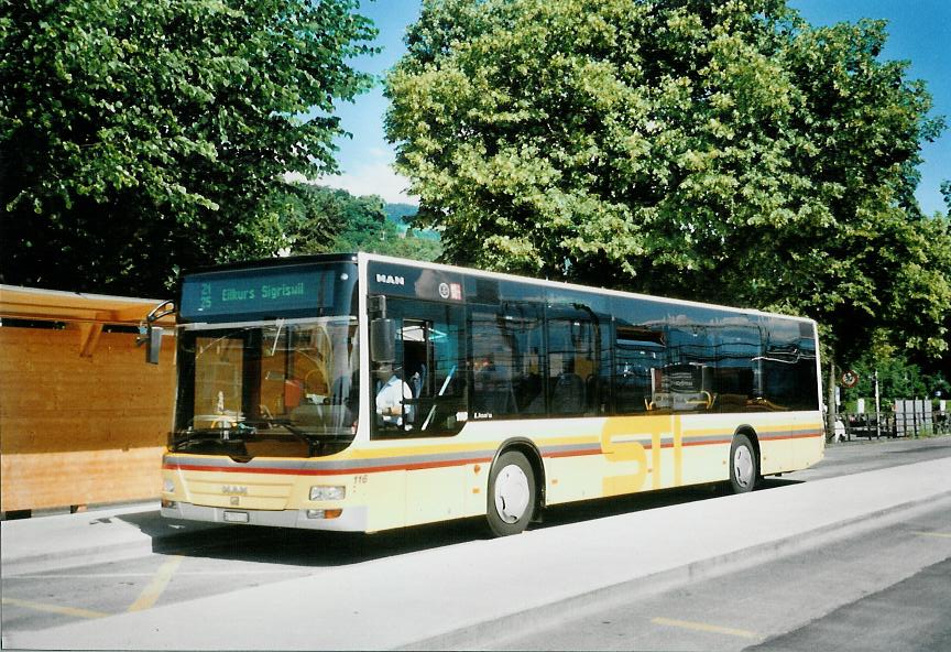 (108'221) - STI Thun - Nr. 116/BE 700'116 - MAN am 21. Juni 2008 beim Bahnhof Thun (prov. Haltestelle)