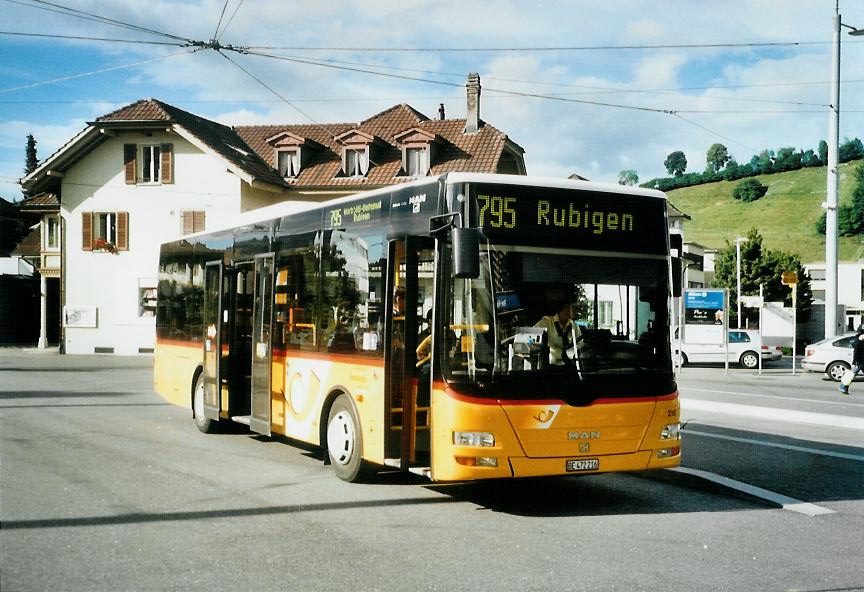 (109'001) - RBS Worblaufen - Nr. 216/BE 472'216 - MAN/Gppel am 8. Juli 2008 beim Bahnhof Worb Dorf