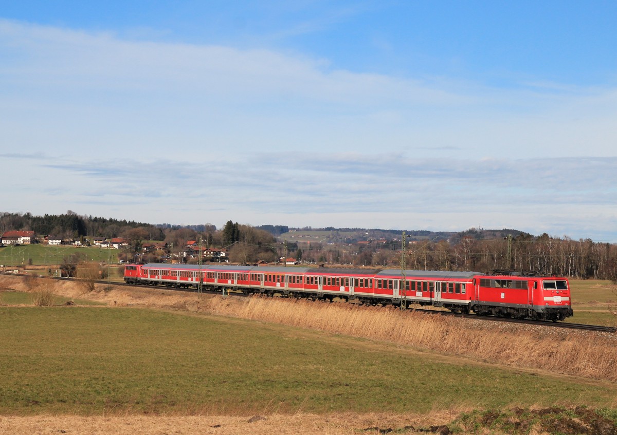 111 049-3 am 15. Februar 2014 kurz vor Bernau am Chiemsee.