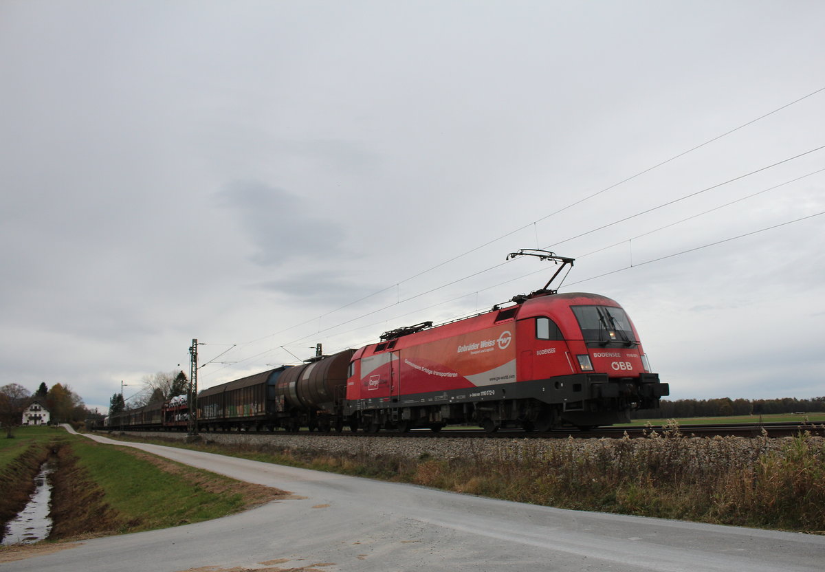 1116 072-0  Gebrder Weiss  war am 5. November 2016 bei bersee am Chiemsee in Richtung Salzburg unterwegs.