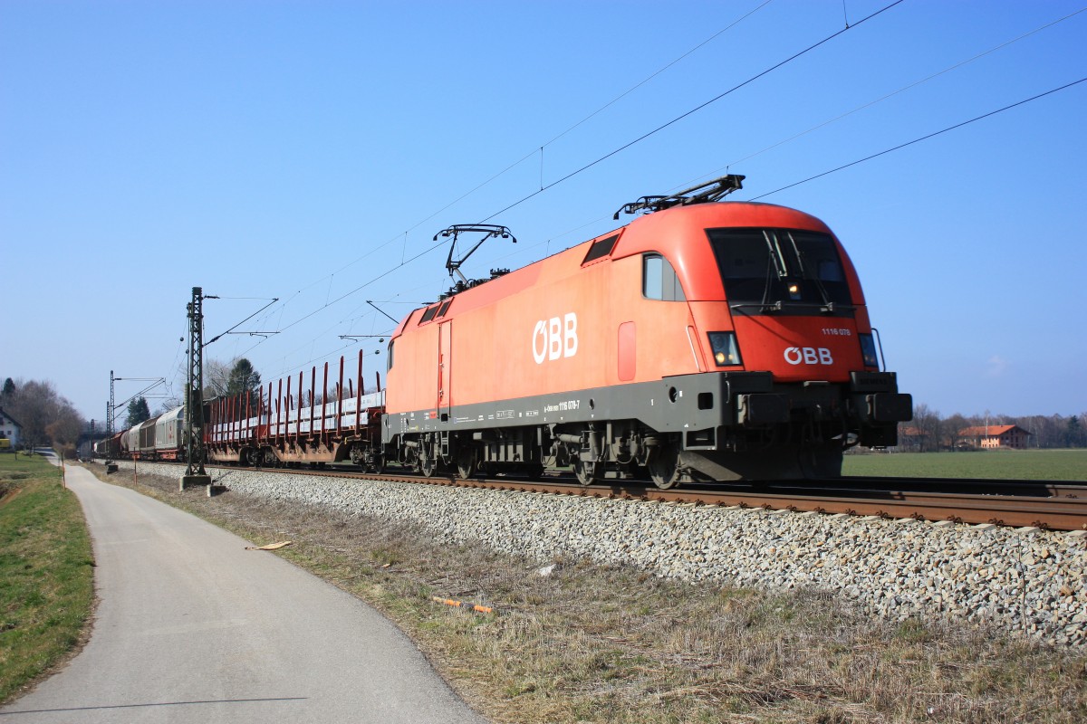 1116 078-7 ist am 7. Mrz 2014 bei bersee in Richtung Salzburg unterwegs.