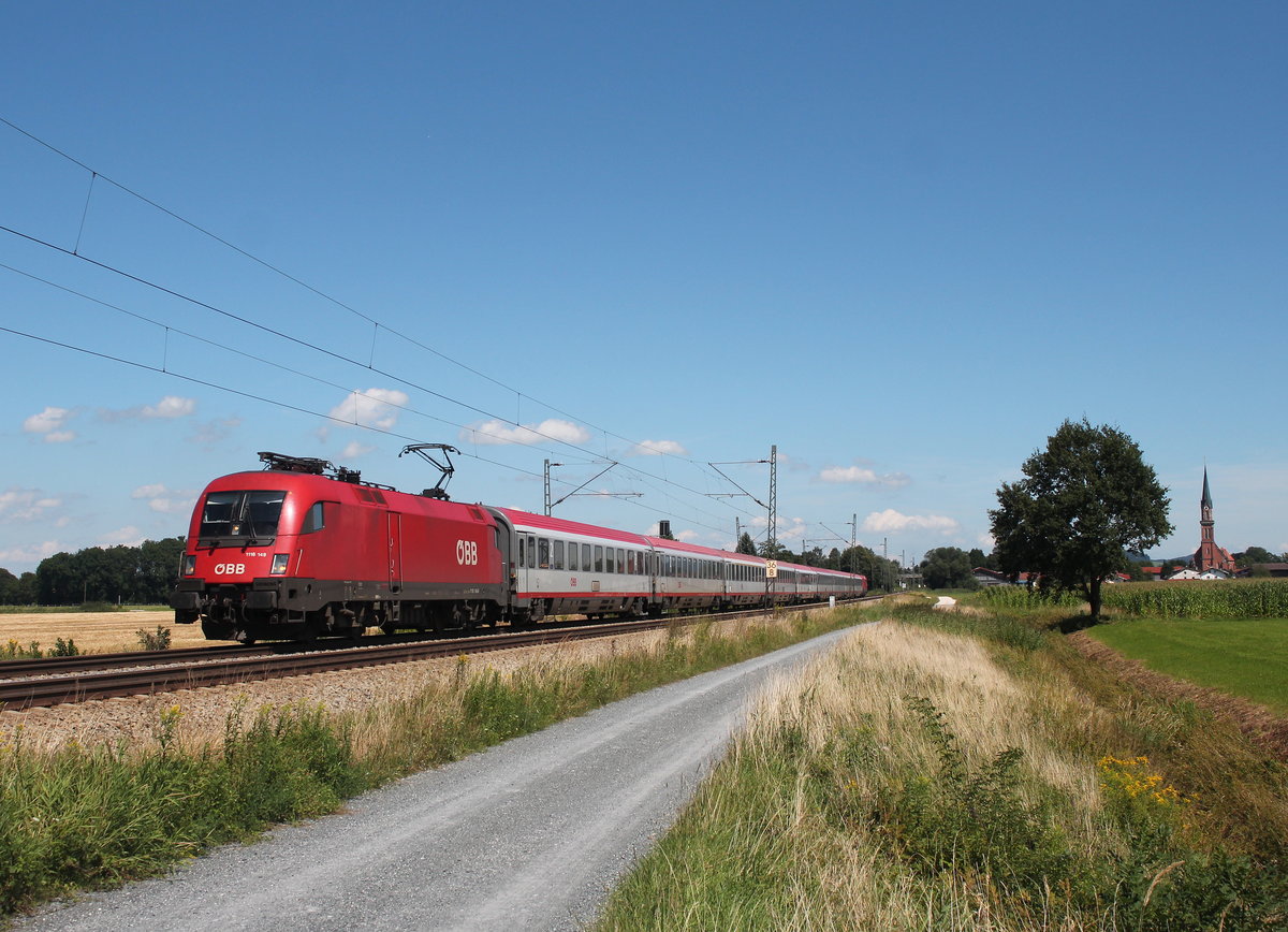 1116 149 mit dem  EC 112  am 14. August 2016 bei bersee am Chiemsee.