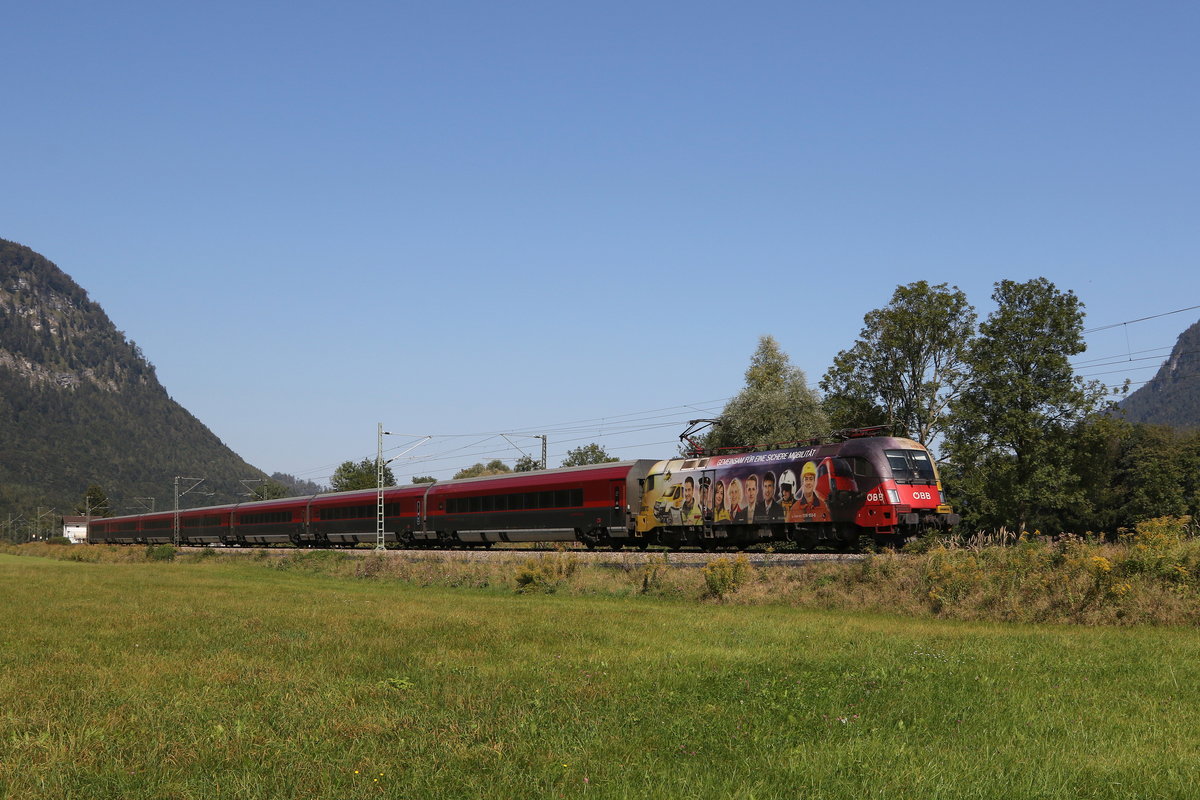 1116 153  AMTC  war am 15. September 2020 mit einem Railjet bei Niederaufdorf in Richtung Innsbruck unterwegs.