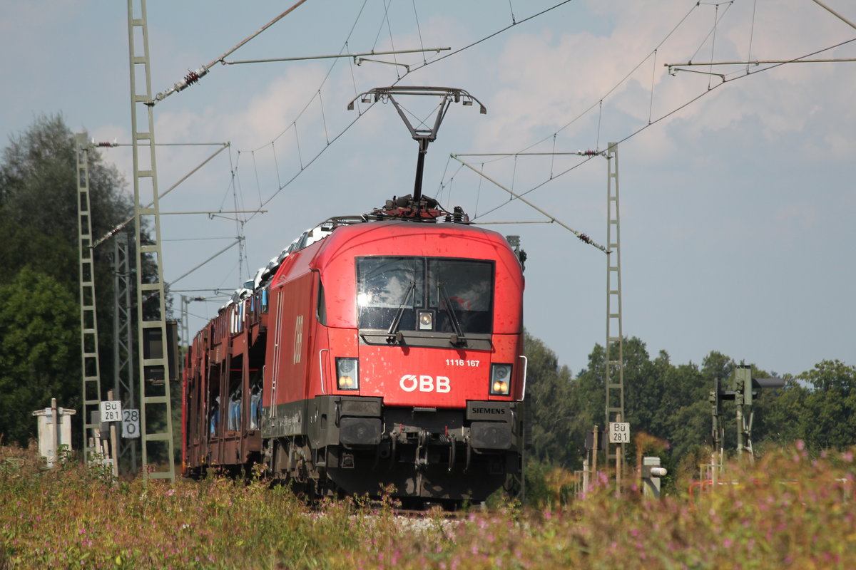 1116 167 mit einem Autozug am 9. September 2016 bei Weisham.