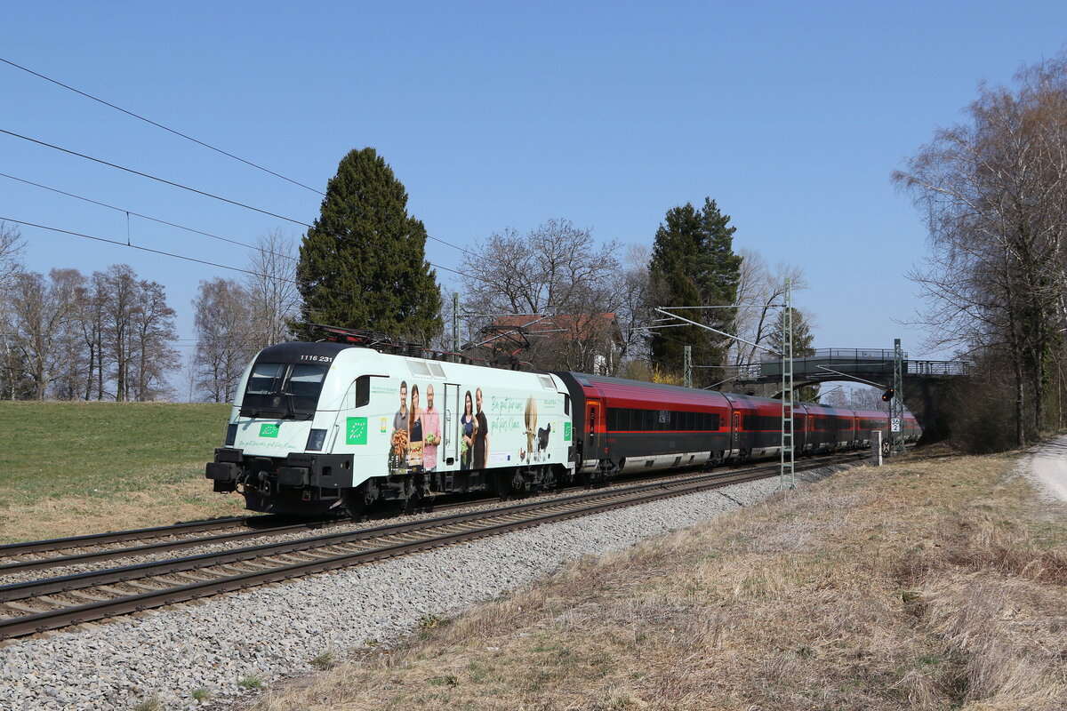 1116 231  Bio Austria  aus Salzburg kommend am 28. Mrz 2022 bei bersee am Chiemsee.