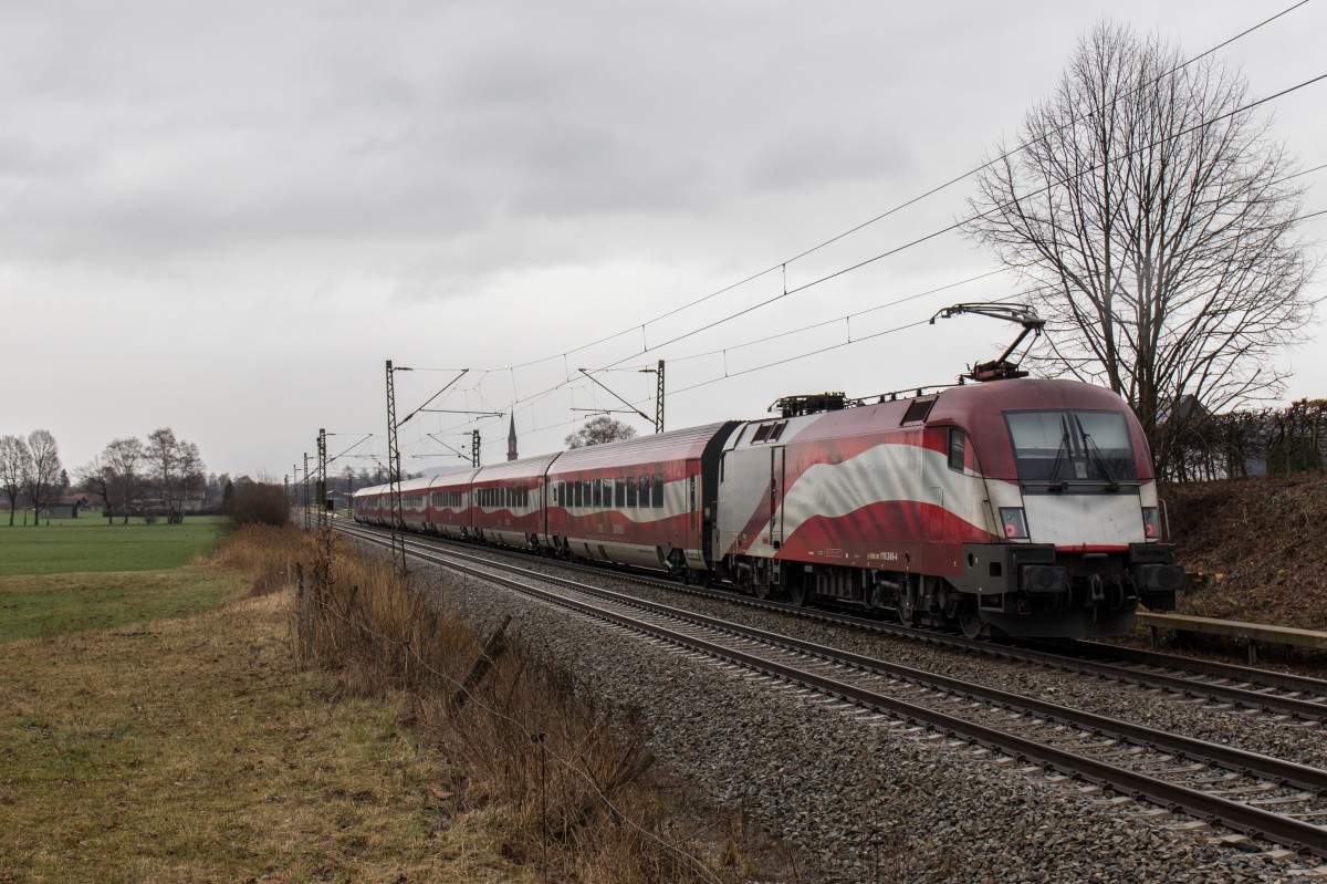 1116 249-4 war am 13. Februar 2016 bei bersee am Chiemsee schiebend in Richtung Salzburg unterwegs.