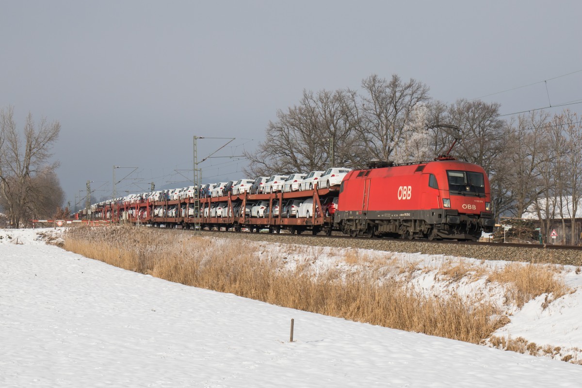 1116 274-2 mit einem Autozug am 22. Januar 2016 bei Weisham.