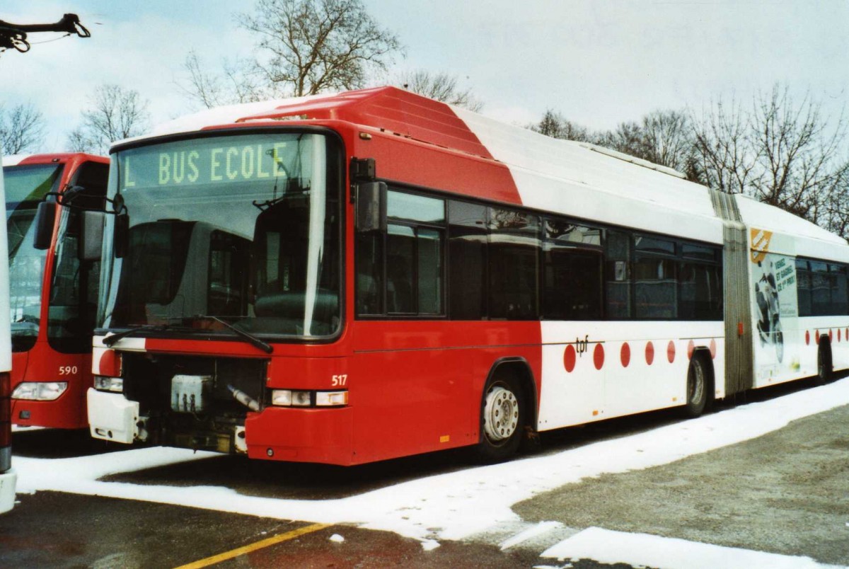 (114'231) - TPF Fribourg - Nr. 517/FR 300'397 - MAN/Hess Gelenkduobus am 14. Februar 2009 in Fribourg, Garage