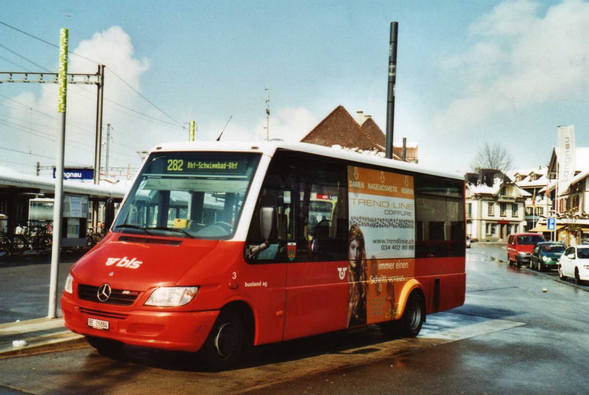 (114'716) - Busland, Burgdorf - Nr. 3/BE 26'884 - Mercedes/Koch (ex AOE Langnau Nr. 3) am 7. Mrz 2009 beim Bahnhof Langnau