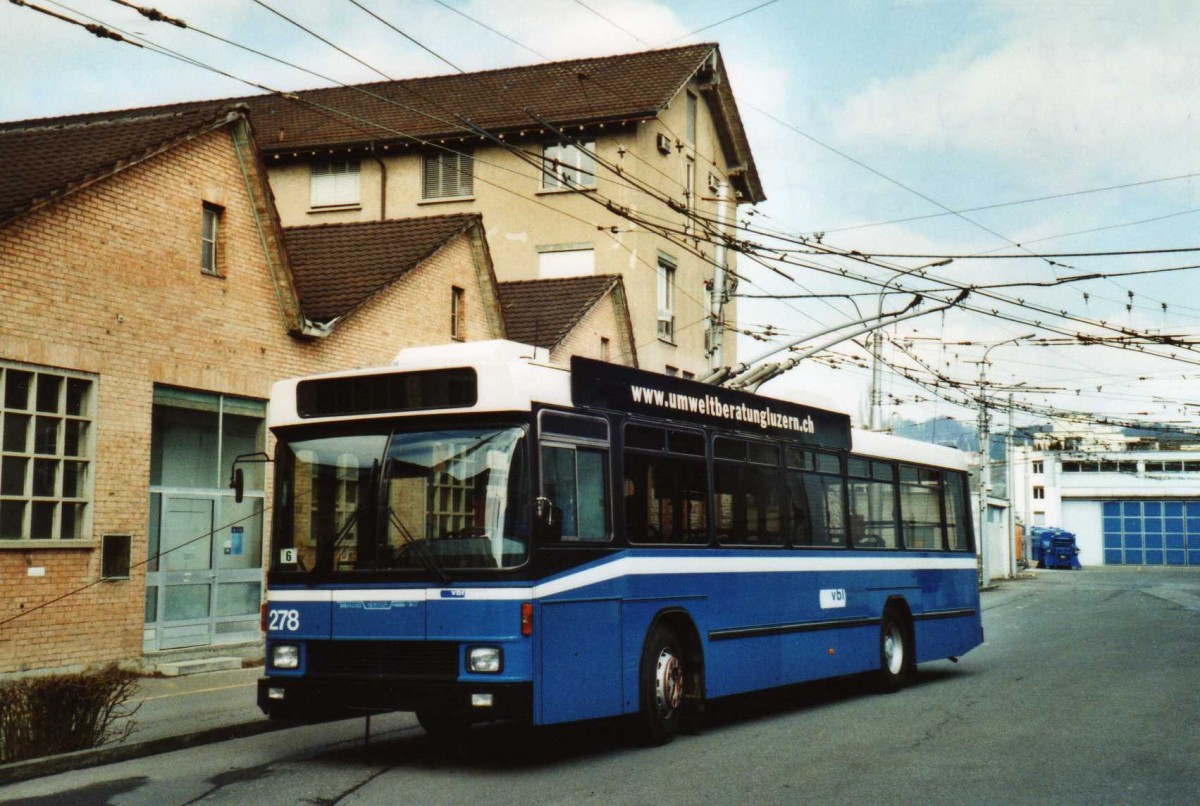 (114'722) - VBL Luzern - Nr. 278 - NAW/R&J-Hess Trolleybus am 7. Mrz 2009 in Luzern, Depot