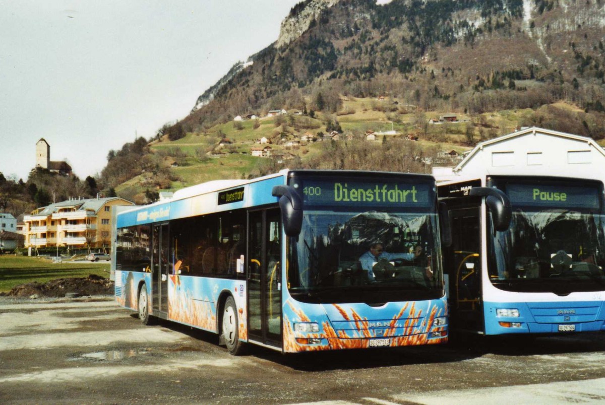 (115'123) - BSW Sargans - Nr. 340/SG 297'513 - MAN am 14. Mrz 2009 beim Bahnhof Sargans