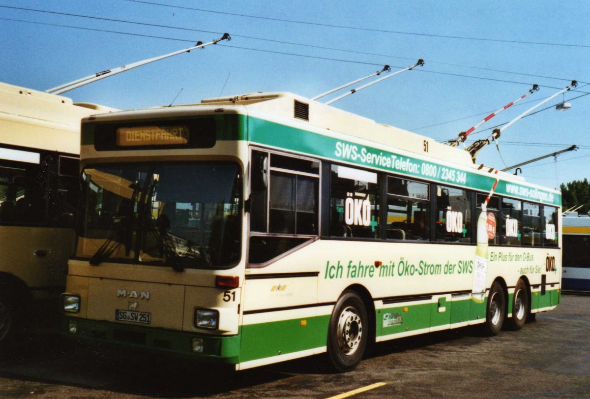 (118'130) - SWS Solingen - Nr. 51/SG-SW 251 - MAN/Grf&Stift Trolleybus am 5. Juli 2009 in Solingen, Betriebshof