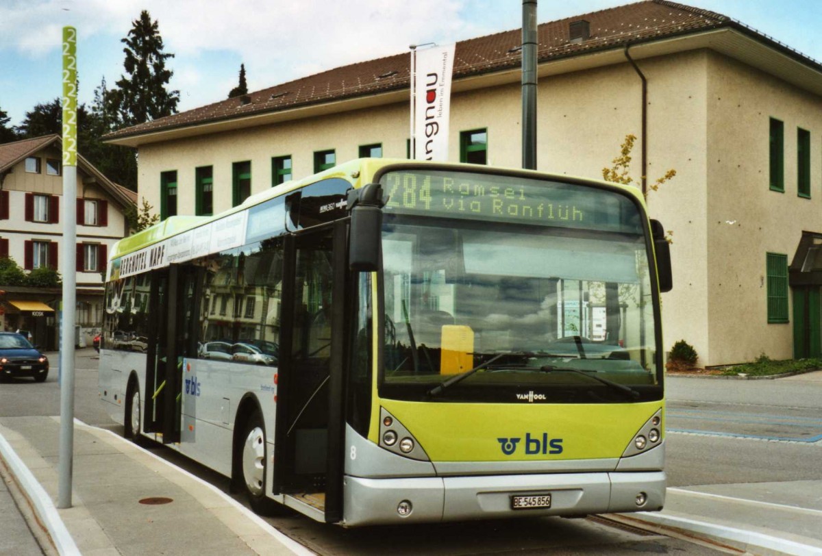 (119'105) - Busland, Burgdorf - Nr. 8/BE 545'856 - Van Hool am 11. Juli 2009 beim Bahnhof Langnau