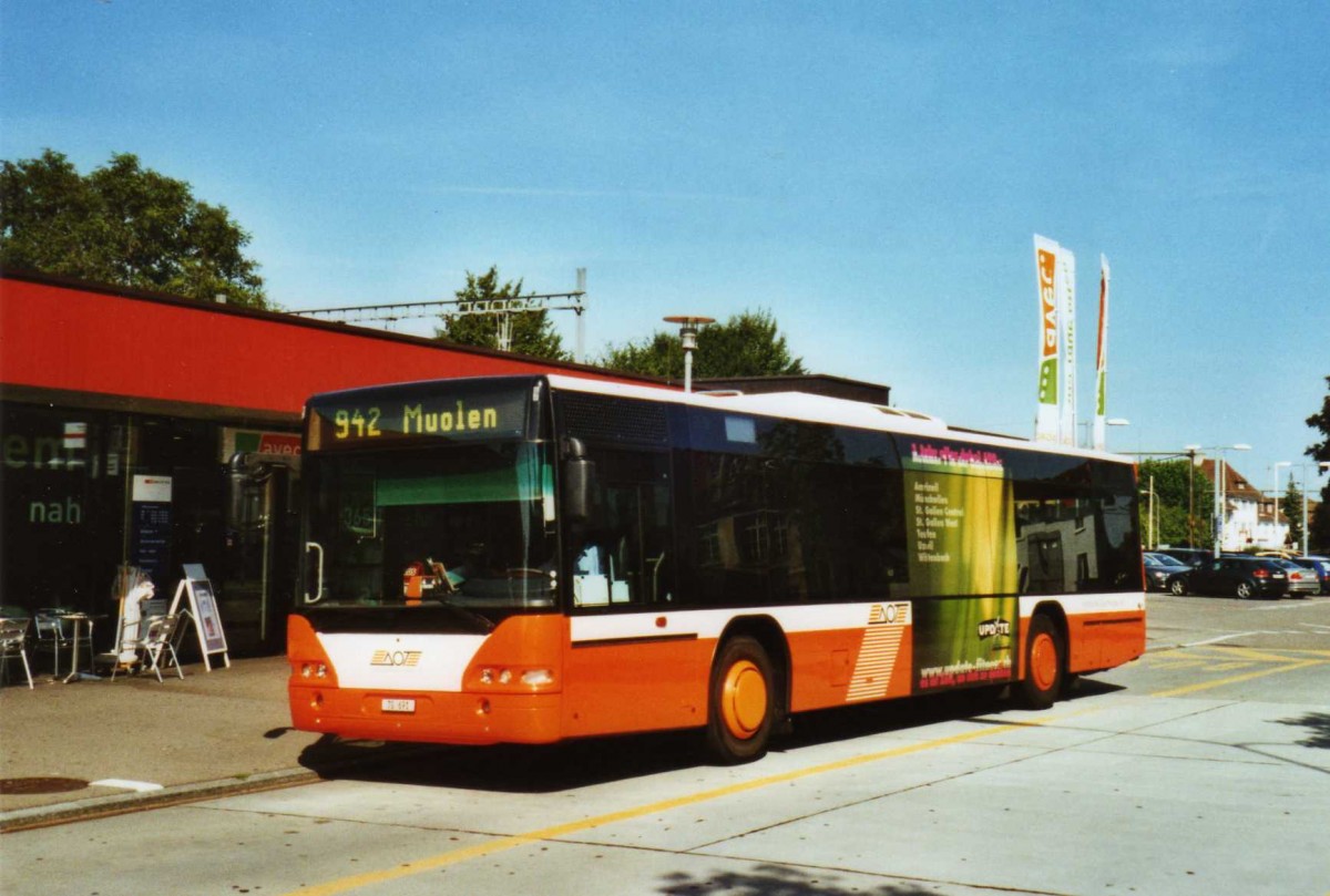 (120'125) - AOT Amriswil - Nr. 7/TG 691 - Neoplan (ex Vorfhrfahrzeug) am 19. August 2009 beim Bahnhof Amriswil