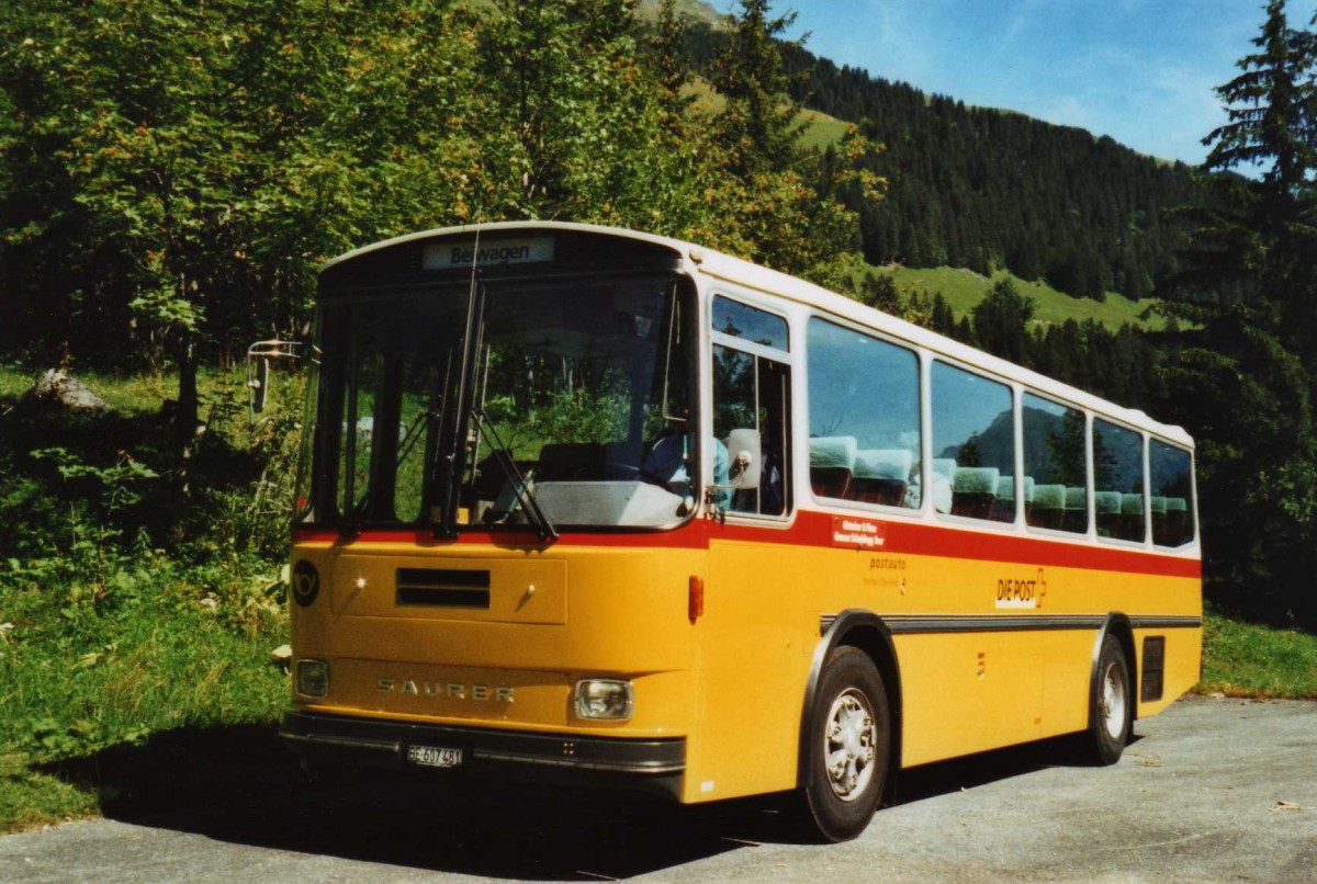 (120'308) - AVG Meiringen - Nr. 74/BE 607'481 - Saurer/R&J (ex P 24'357) am 23. August 2009 auf der Schwarzwaldalp, Alte Wendeplatte