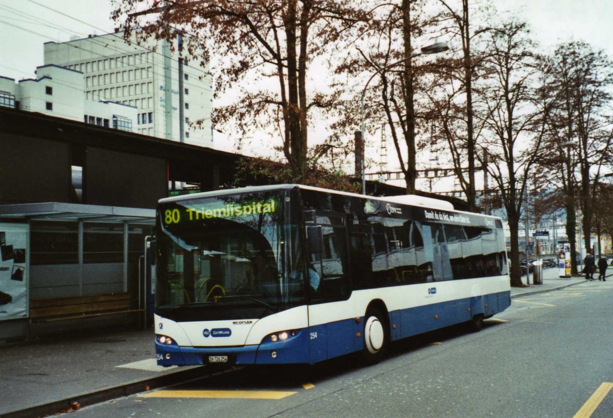 (122'921) - VBZ Zrich - Nr. 254/ZH 726'254 - Neoplan am 13. Dezember 2009 beim Bahnhof Zrich-Oerlikon