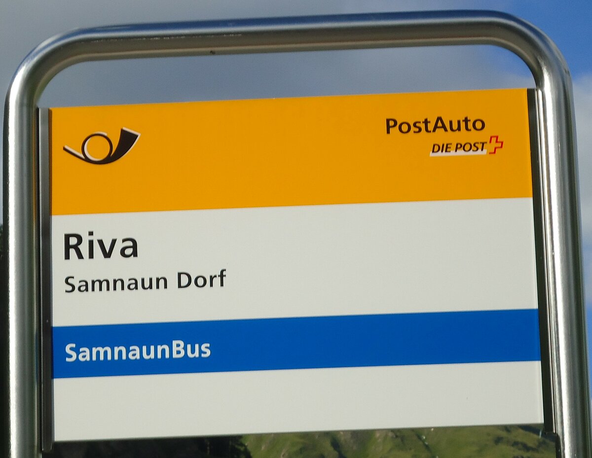 (128'295) - PostAuto/SamnaunBus-Haltestellenschild - Smnaun Dorf, Riva - am 7. August 2010