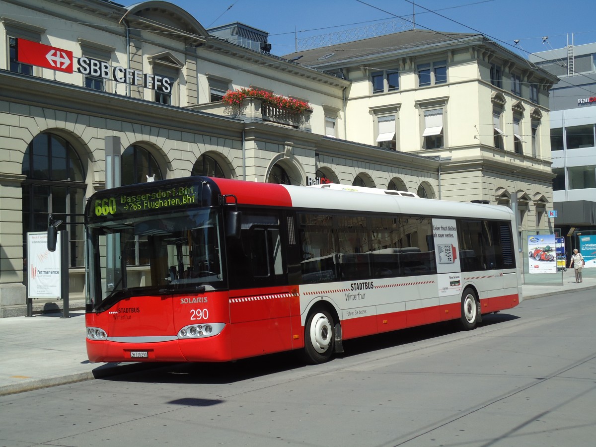 (129'050) - SW Winterthur - Nr. 290/ZH 730'290 - Solaris am 22. August 2010 beim Hauptbahnhof Winterthur