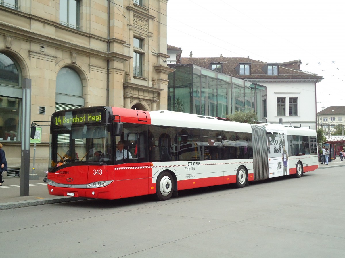 (129'701) - SW Winterthur - Nr. 343/ZH 745'343 - Solaris am 15. September 2010 beim Hauptbahnhof Winterthur