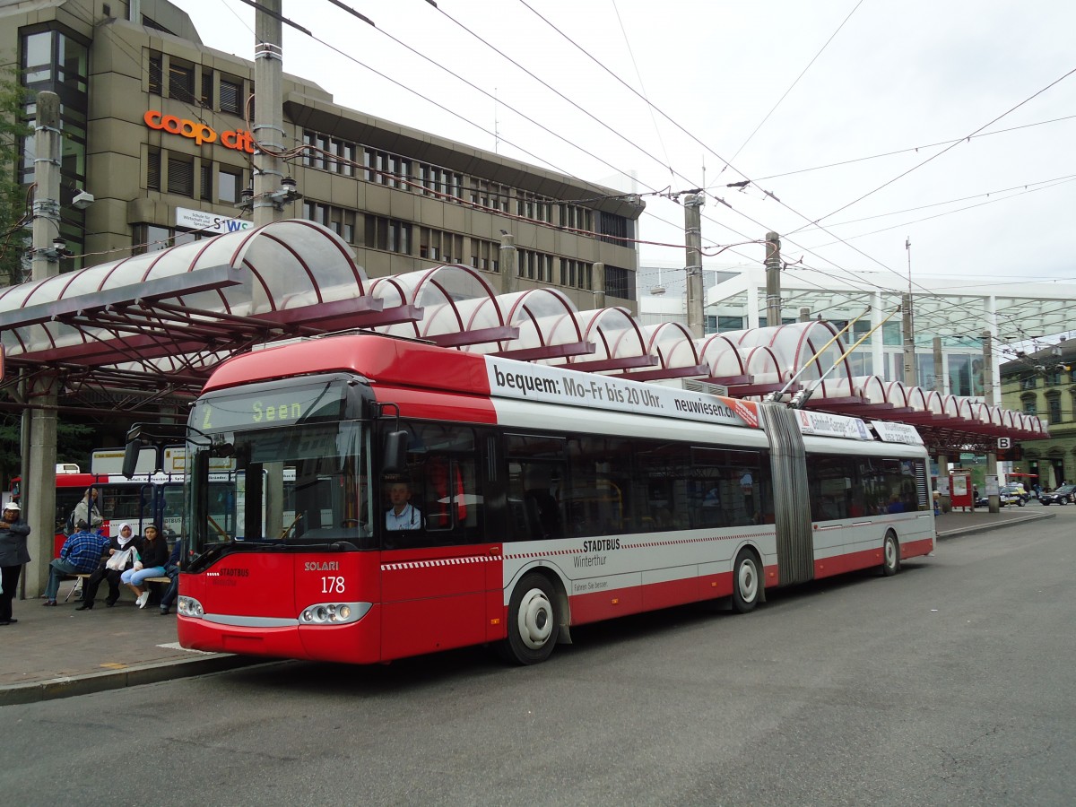 (129'707) - SW Winterthur - Nr. 178 - Solaris Gelenktrolleybus am 15. September 2010 beim Hauptbahnhof Winterthur