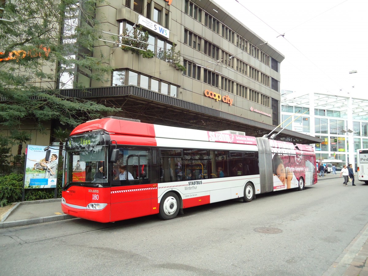 (129'710) - SW Winterthur - Nr. 180 - Solaris Gelenktrolleybus am 15. September 2010 beim Hauptbahnhof Winterthur