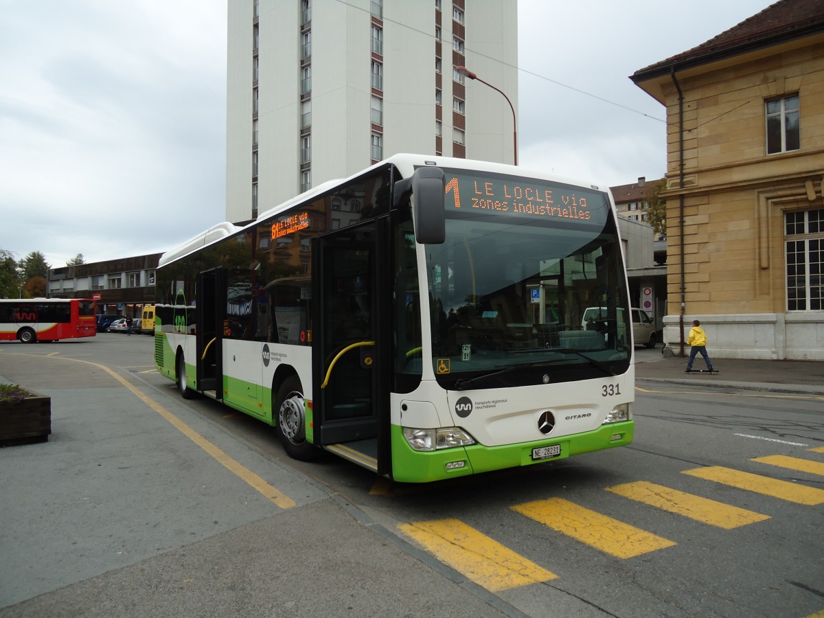 (130'197) - TRN La Chaux-de-Fonds - Nr. 331/NE 28'231 - Mercedes am 4. Oktober 2010 beim Bahnhof La Chaux-de-Fonds