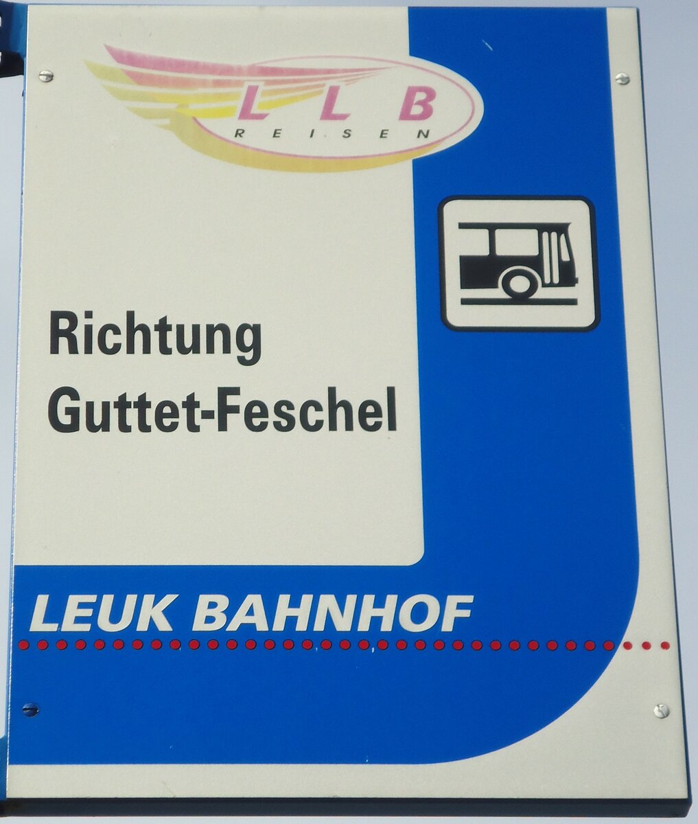 (130'850) - LLB-Haltestellenschild - Leuk, Bahnhof - am 1. November 2010