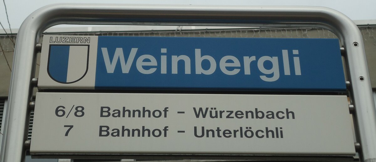 (131'503) - VBL-Haltestellenschild - Luzern, Weinbergli - am 8. Dezember 2010