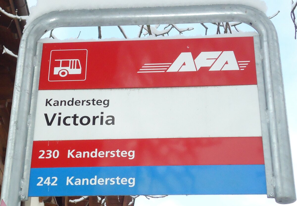 (131'691) - AFA-Haltestellenschild - Kandersteg, Victoria - am 26. Dezember 2010