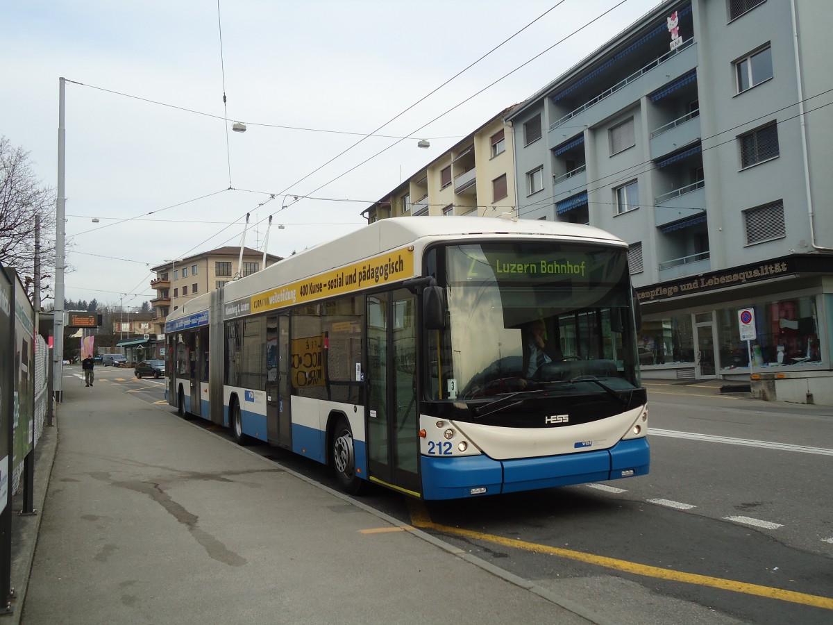 (132'970) - VBL Luzern - Nr. 212 - Hess/Hess Gelenktrolleybus am 11. Mrz 2011 in Emmenbrcke, Sprengi