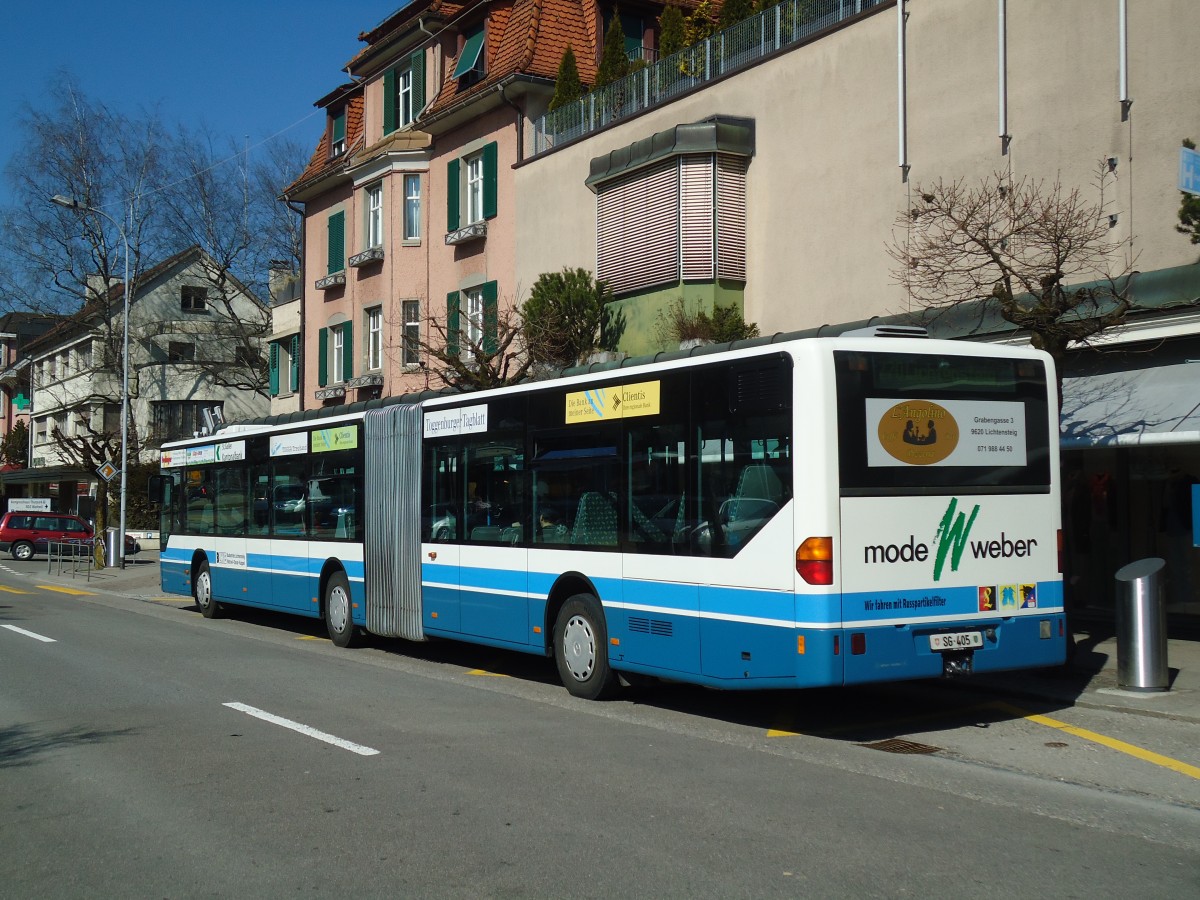 (133'156) - BLWE Wattwil - Nr. 1/SG 405 - Mercedes am 23. Mrz 2011 beim Bahnhof Wattwil