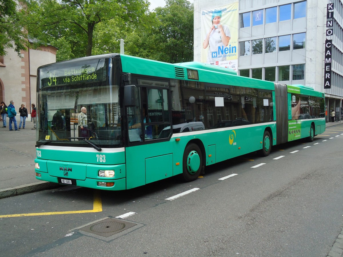 (133'727) - BVB Basel - Nr. 763/BS 3263 - MAN am 16. Mai 2011 in Basel, Claraplatz