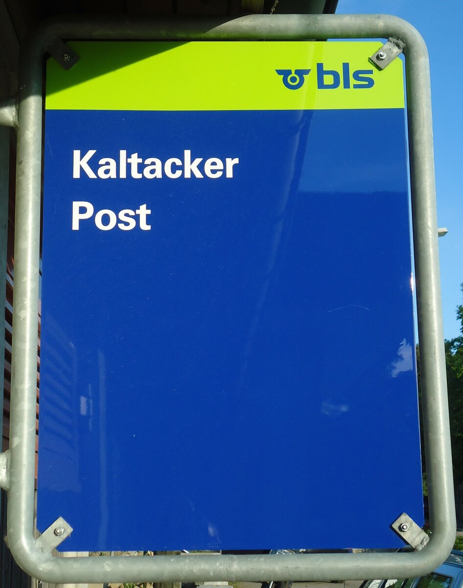 (133'805) - bls-Haltestellenschild - Kaltacker, Post - am 23. Mai 2011