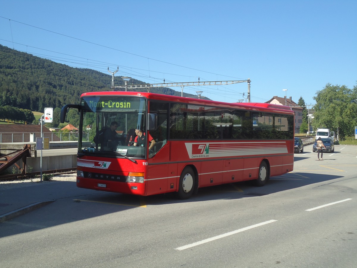 (134'954) - CJ Tramelan - Nr. 119/BE 368'596 - Setra (ex Nr. 19) am 11. Juli 2011 beim Bahnhof St-Imier