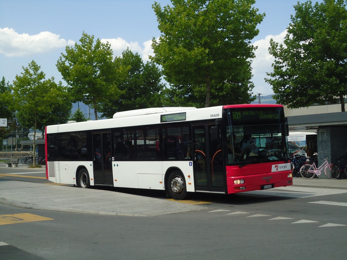 (135'127) - TRAVYS Yverdon - VD 360'502 - MAN am 12. Juli 2011 beim Bahnhof Yverdon